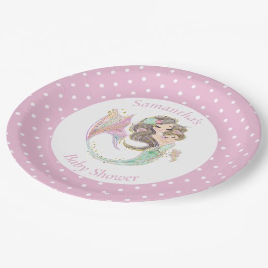 Meerjungfrau-Babydusche Pappteller (Schrägansicht)