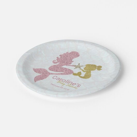 Meerjungfrau-Babydusche Rosen-Goldpapier-Teller Pappteller (Schrägansicht)