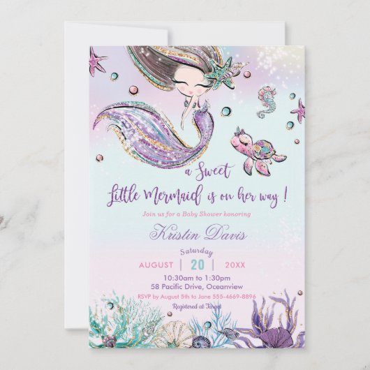 Meerjungfrau-Babydusche unter dem Meeresbewohner-M Einladung (Vorderseite)