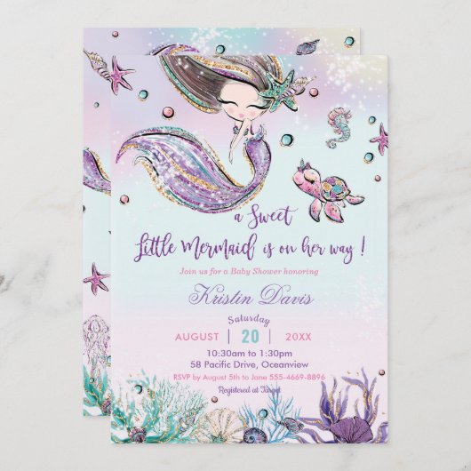 Meerjungfrau-Babydusche unter dem Meeresbewohner-M Einladung (Vorne/Hinten)