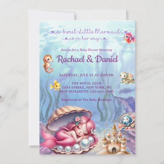 Meerjungfrau Babydusche unter der Meerwasserdusche Einladung (Vorderseite)