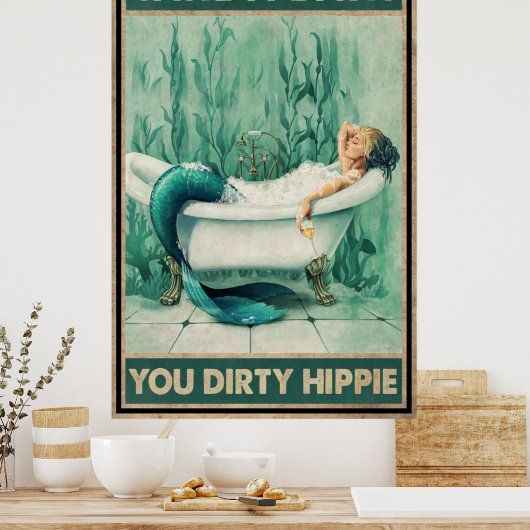 Meerjungfrau badet dich düster Hippie Poster (Küche)