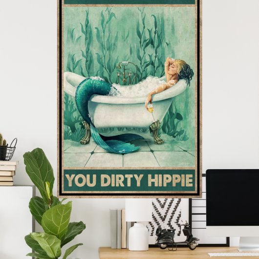 Meerjungfrau badet dich düster Hippie Poster (Heimbüro)