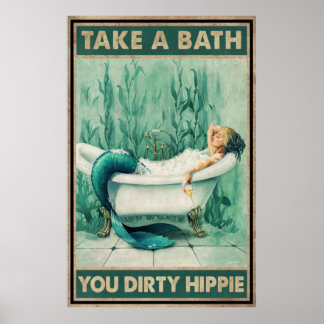 Meerjungfrau badet dich düster Hippie Poster