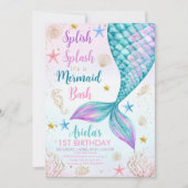 Meerjungfrau Bash unter dem Meer 1. Geburtstag Einladung (Vorderseite)