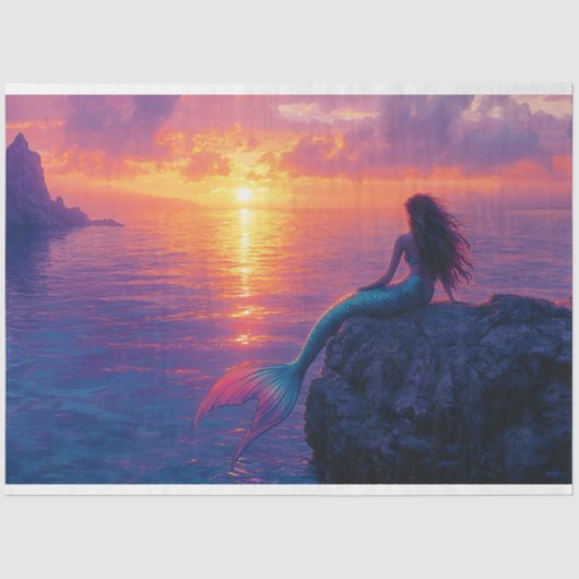 Meerjungfrau beobachtet ein Sunset Art Decoupage Seidenpapier (Vorderseite)