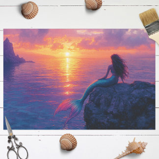 Meerjungfrau beobachtet ein Sunset Art Decoupage Seidenpapier
