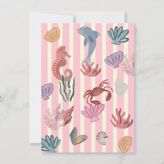 Meerjungfrau Birthday unter Meeresküste gezeichnet Einladung (Rückseite)