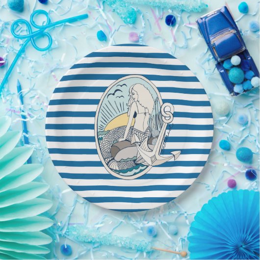 Meerjungfrau-blauer und weißer pappteller (Party)