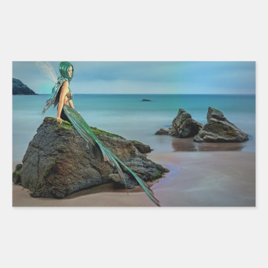 Meerjungfrau Blick auf den Ozeansticker Rechteckiger Aufkleber (Vorderseite)