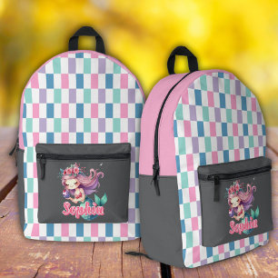 Meerjungfrau-Blöcke rosa Namensmuster  Bedruckter Rucksack