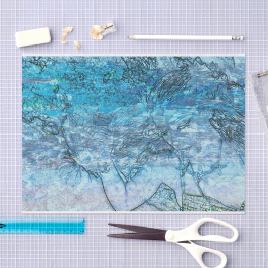 Meerjungfrau Blue Nautical Ocean Waves Decoupage Seidenpapier (Handwerk)