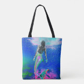 Meerjungfrau Blue Ocean Pink Sommer Moderner Stran Tasche (Rückseite)