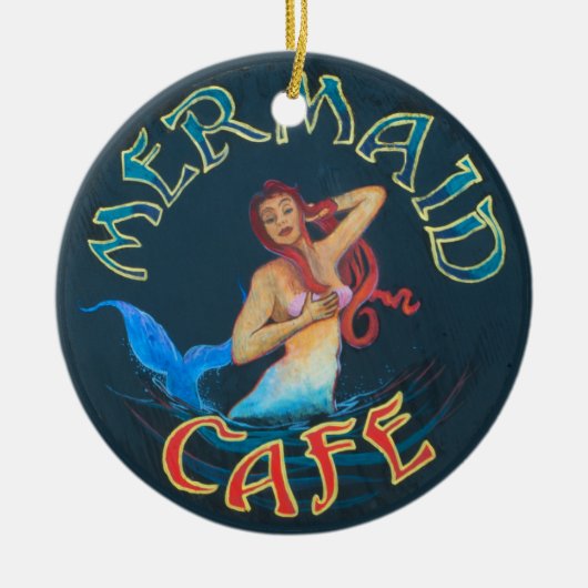 Meerjungfrau-Café-Zeichen Keramik Ornament (Vorne)