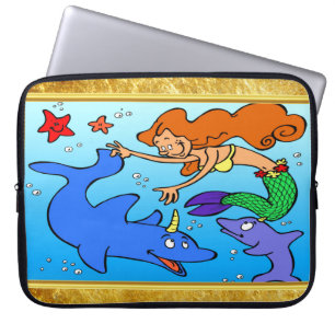 Meerjungfrau Comic Ozean Unterwasser Delfin Kunstw Laptopschutzhülle
