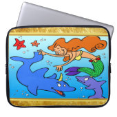 Meerjungfrau-Comic-Unterwasser-Delphin-Kunstwerk Laptopschutzhülle (Vorderseite)