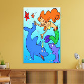 Meerjungfrau-Comic-Unterwasser-Delphin-Kunstwerk Leinwanddruck (Insitu (Wohnzimmer))