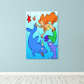 Meerjungfrau-Comic-Unterwasser-Delphin-Kunstwerk Leinwanddruck (Insitu (Holzboden))