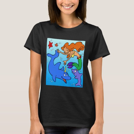 Meerjungfrau-Comic-Unterwasser-Delphin-Kunstwerk T-Shirt (Vorderseite)