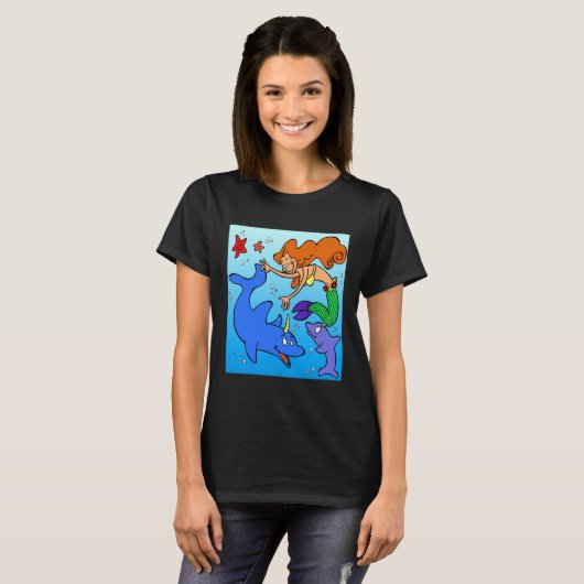 Meerjungfrau-Comic-Unterwasser-Delphin-Kunstwerk T-Shirt (Vorne ganz)