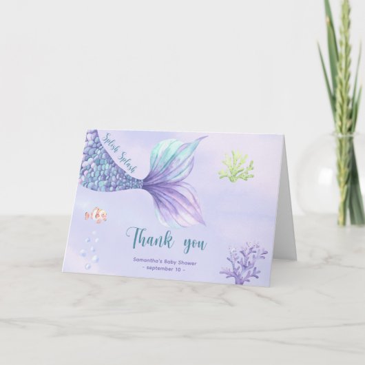 Meerjungfrau Danke, Baby Dusche Dankeskarte (Vorderseite)