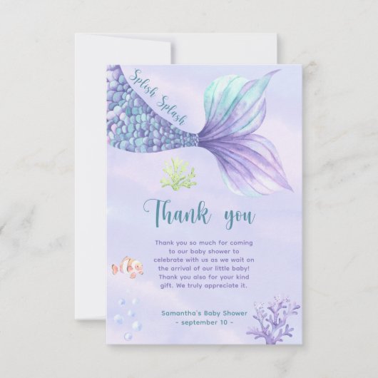 Meerjungfrau Danke, Baby Dusche Dankeskarte (Vorderseite)