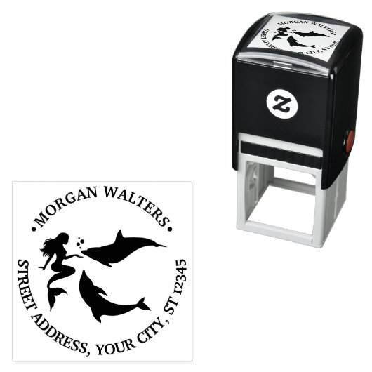 Meerjungfrau, Delphinen Silhouette Name Rücksendea Permastempel (Beispiel)