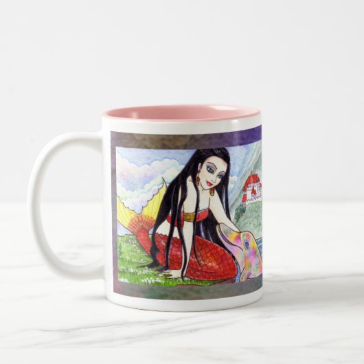 Meerjungfrau-Delphinfairytale-Kaffee-Tee-Tasse Zweifarbige Tasse (Links)