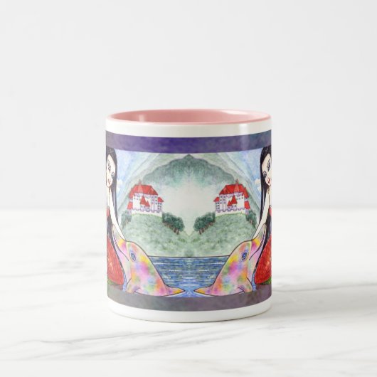 Meerjungfrau-Delphinfairytale-Kaffee-Tee-Tasse Zweifarbige Tasse (Mittel)