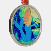 Meerjungfrau-Design mit blauem Schwanz Silbernes Ornament (Rechts)