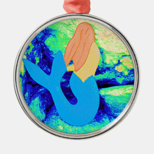Meerjungfrau-Design mit blauem Schwanz Silbernes Ornament