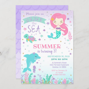 Meerjungfrau Dolphin Einladung - Unter Meer