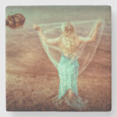 Meerjungfrau durch das Meer Vintages aquamarines Steinuntersetzer (Vorderseite)