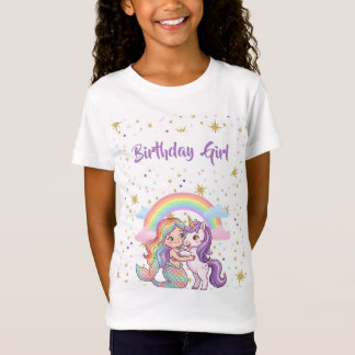 Meerjungfrau-Einhorn-Geburtstagsgirl-T-Shirt T-Shirt