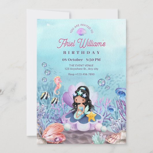 Meerjungfrau Einladung (Vorderseite)