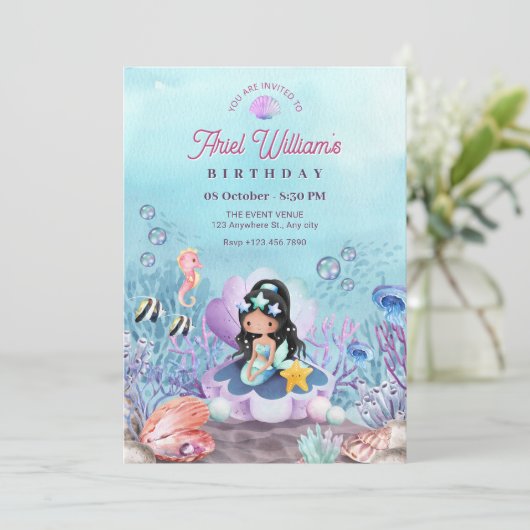 Meerjungfrau Einladung (Stehend Vorderseite)