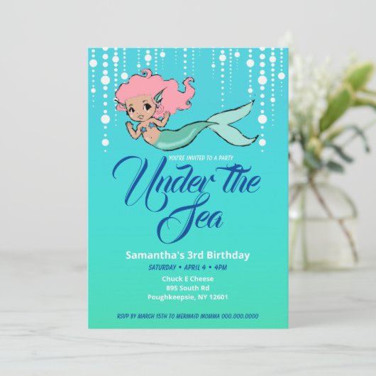 Meerjungfrau Einladung (Stehend Vorderseite)