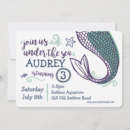 Meerjungfrau Einladung (Vorderseite)