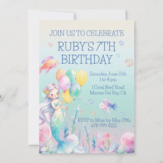 Meerjungfrau Einladung am Geburtstag (Rückseite)