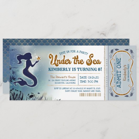 Meerjungfrau Einladung unter dem Glitzer des Meere (Vorne/Hinten)