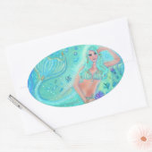 Meerjungfrau Eira mit tropischen Fischen von Renee Ovaler Aufkleber (Umschlag)