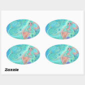 Meerjungfrau Eira mit tropischen Fischen von Renee Ovaler Aufkleber (Blatt)