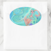 Meerjungfrau Eira mit tropischen Fischen von Renee Ovaler Aufkleber (Tasche)