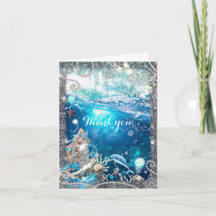Meerjungfrau-Fantasie-Blondine verzauberter Strand Dankeskarte