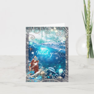 Meerjungfrau Fantasy Roter Kopf Verzauberte Fantas Dankeskarte