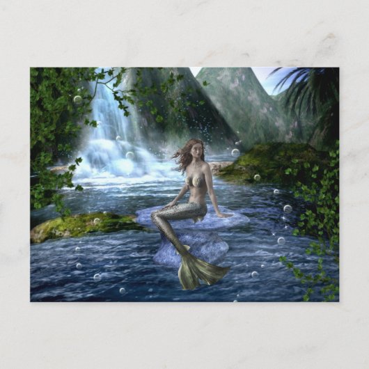 Meerjungfrau Fantasy Wasserfall Landschaft Postkarte (Vorderseite)