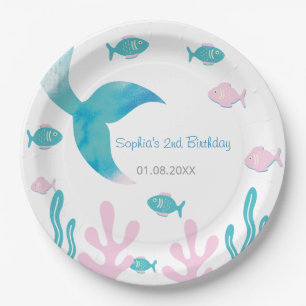 Meerjungfrau Fisch Pastell Rosa Blau Geburtstag Pappteller