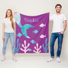 Meerjungfrau Fisch Unter dem Meer Pastell Violett  Fleecedecke