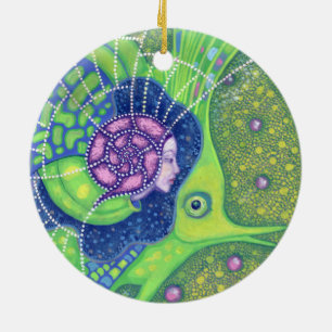 Meerjungfrau & Fisch, Unterwasserfantasie, nautisc Keramik Ornament