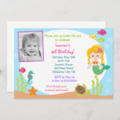 Meerjungfrau-Foto-Geburtstags-Party Einladung (Vorne/Hinten)